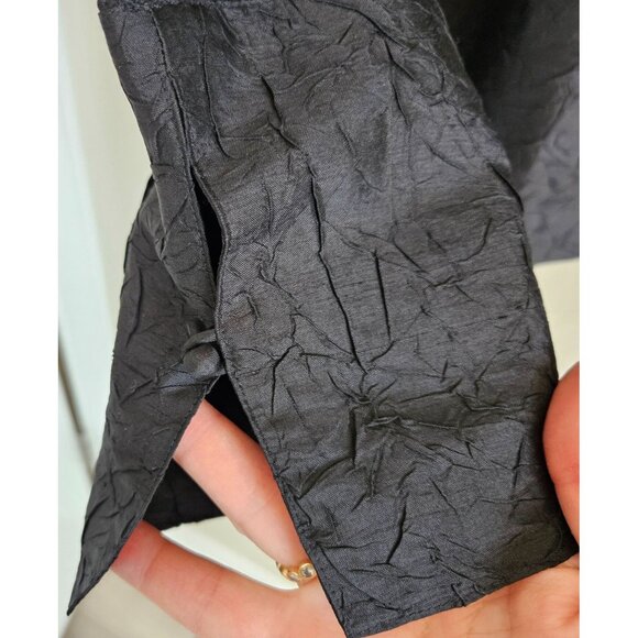 Eileen Fisher SZ L 100% Silk Crinkle Look Blouse Button Front Side Slit Designer - Picture 5 of 7